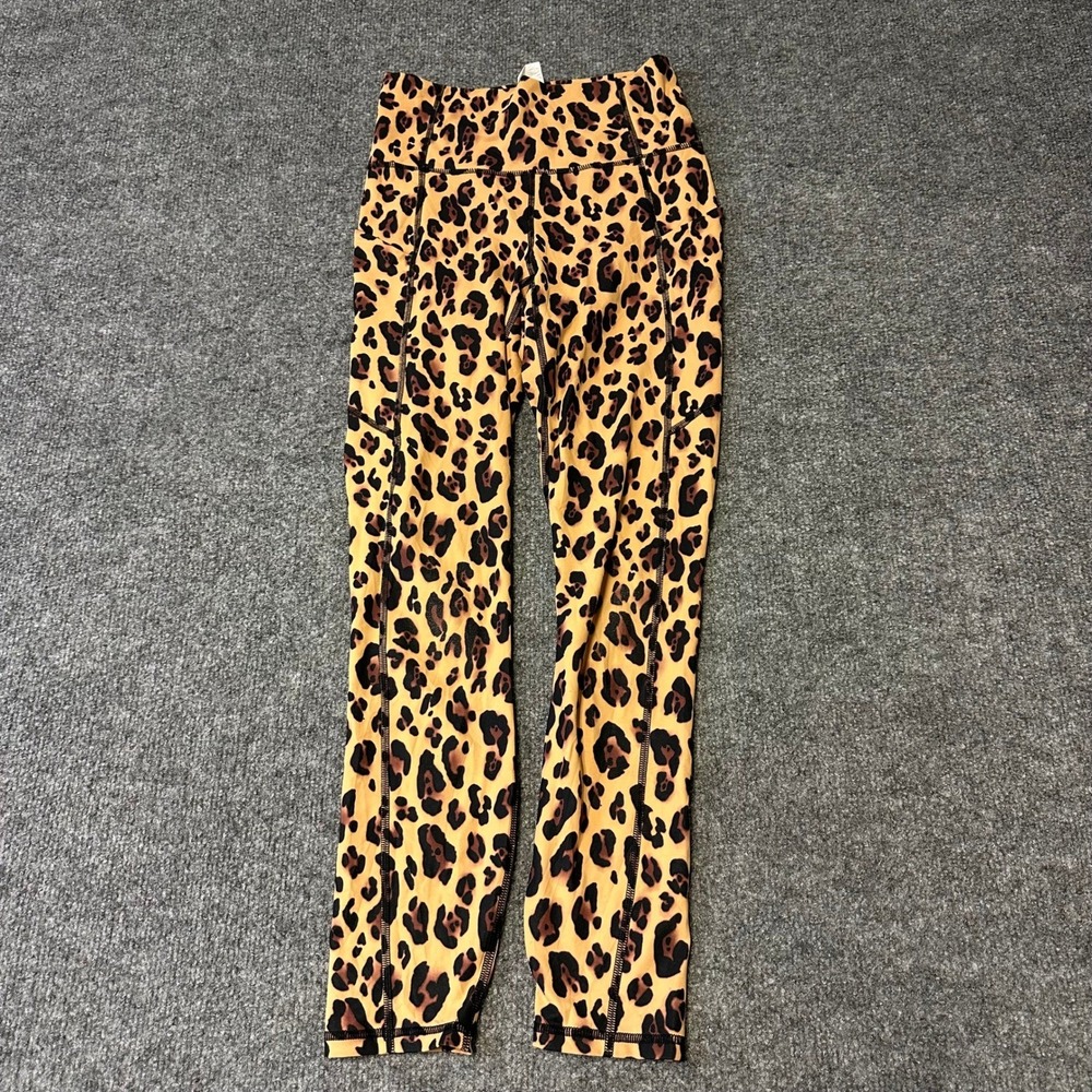 Fabletics Leggings Womens Size S Brown Leopard Print High Waisted Active Pockets
